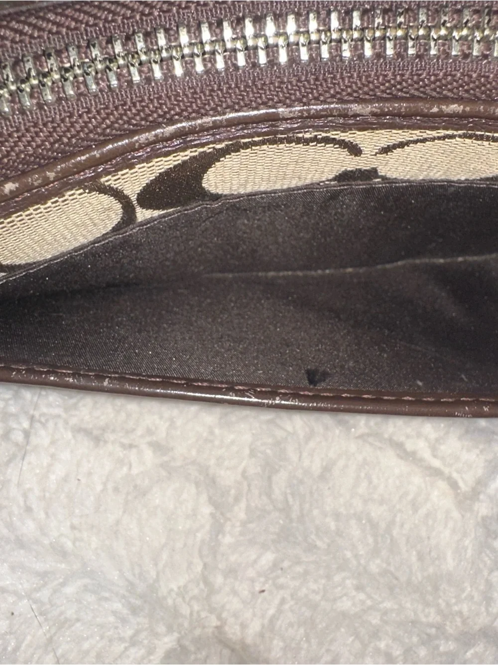 Coach Soho Signature Jacquard & Patent Leather Zip Around Buckle Wallet Brown
